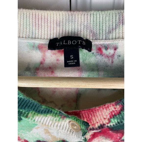 Talbots Women's S Green Red Pink Floral Button Up Cardigan Sweater - Picture 3 of 5